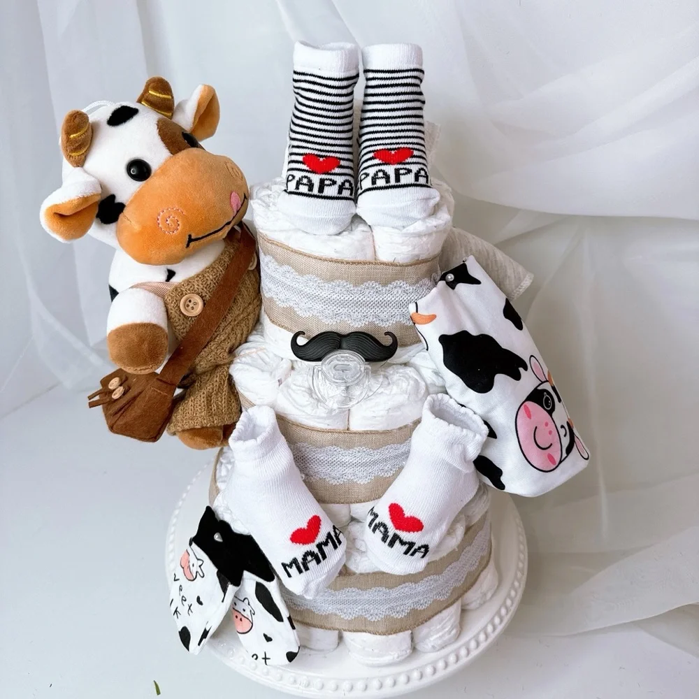 Cow Diaper Cake, Farm Baby Shower